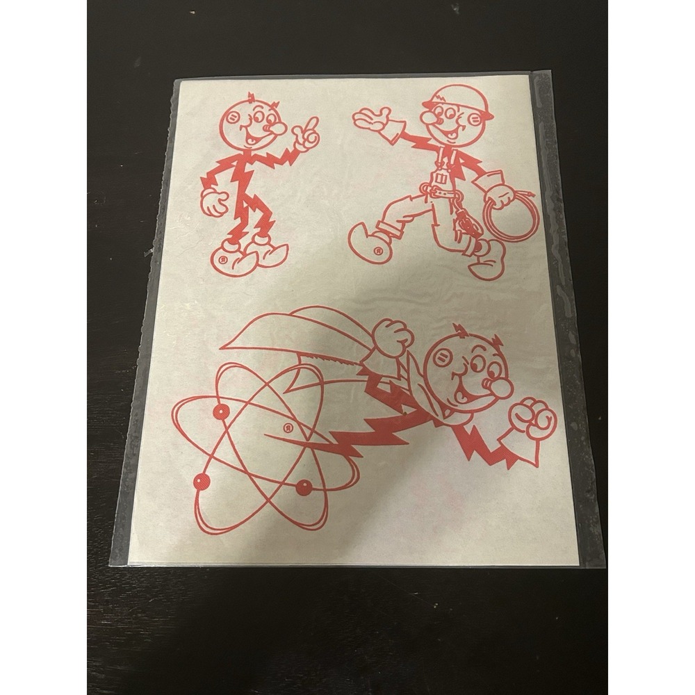 Set Of 7 Reddy Kilowatt iron-on transfers Red Outlined